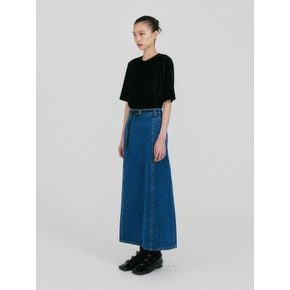 ZANIA Belted Maxi Denim Skirt - Blue