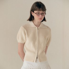 COLLAR HALF KNIT ZIP UP IVORY