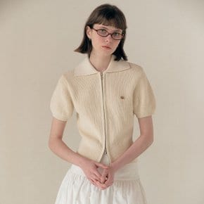 COLLAR HALF KNIT ZIP UP IVORY