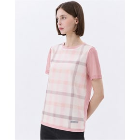 [25SS] [스테디셀러] 핑크 체크프린트 메쉬소매 반팔티셔츠 WNTS5B320P2