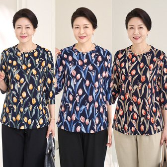Rosemom [엄마옷 로즈맘] 유랑나염7부티셔츠/중년여성의류 중년여성옷 5060 엄마티셔츠