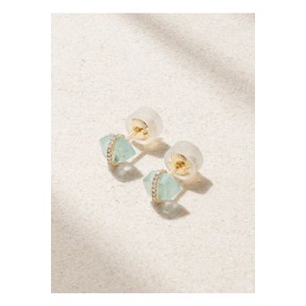 MELISSA JOY MANNING 멜리사 조이 매닝 14k  골드 아쿠아마린 허키머 다이아몬드 이어링 블루 1647597356625906