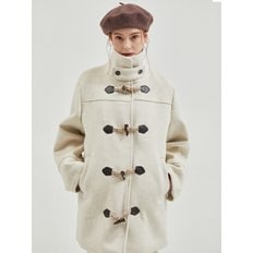 Wool High Neck Toggle Half Coat Ivory