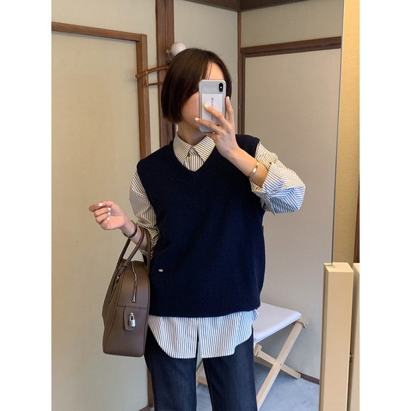 수퍼파인울100 니트베스트_NAVY