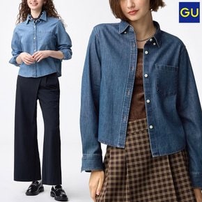 GU 지유 여성 데님 셔츠 숏 짧은 청 남방 블루