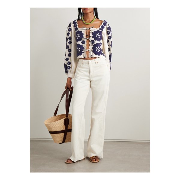 캐트린 타이 프론트 스캘럽 아플리케 코튼 보일 블라우스 아이보리 46376663162873844