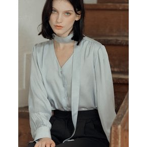 Camila Tie Silky Blouse [Blue]