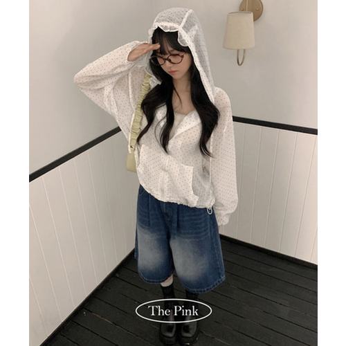 더핑크 / 쇼피 도트 프릴 시스루 스트링 바람막이 점퍼