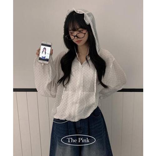 더핑크 / 쇼피 도트 프릴 시스루 스트링 바람막이 점퍼