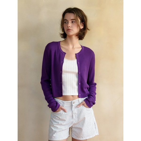 PETAL RIBBED CARDIGAN [PURPLE] / 5COLOR