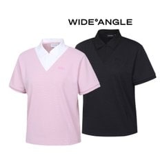 와이드앵글 [WWM24251GH]여성 CO 우븐 카라 집업 폴로 티셔츠 골프여성티셔츠