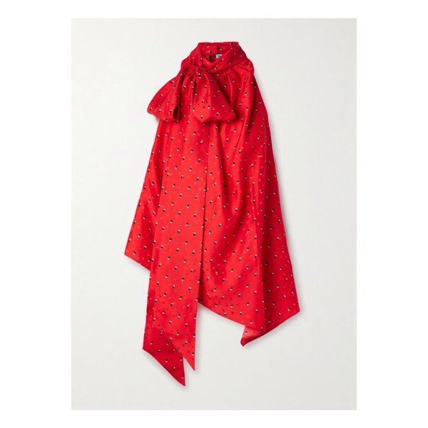 스카프 디테일 프린트 실크 자카드 탑 레드 46376663162975940