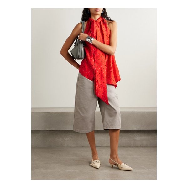 스카프 디테일 프린트 실크 자카드 탑 레드 46376663162975940