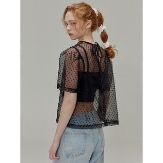 오프닝선샤인 Popcorn see-through ribbon top set_Black