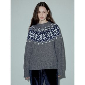 Alpaca Snow Flower Nordic Knit_CTK227(Melange Grey)