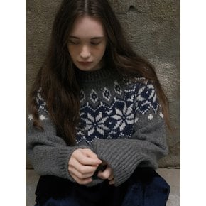 Alpaca Snow Flower Nordic Knit_CTK227(Melange Grey)