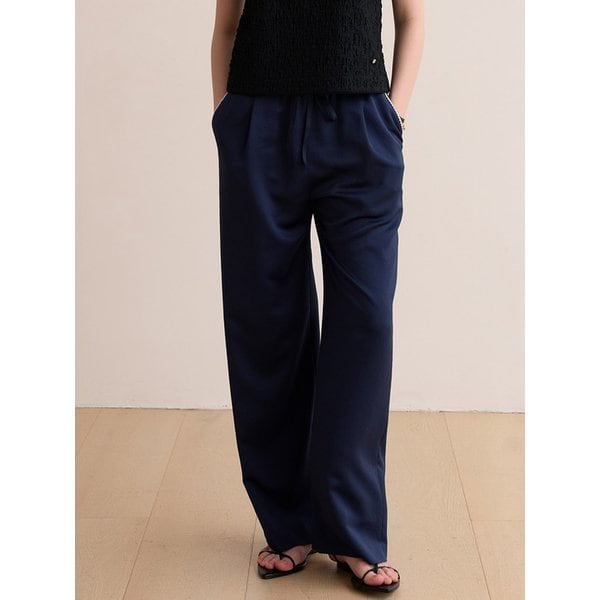 Satin banding pants - Navy