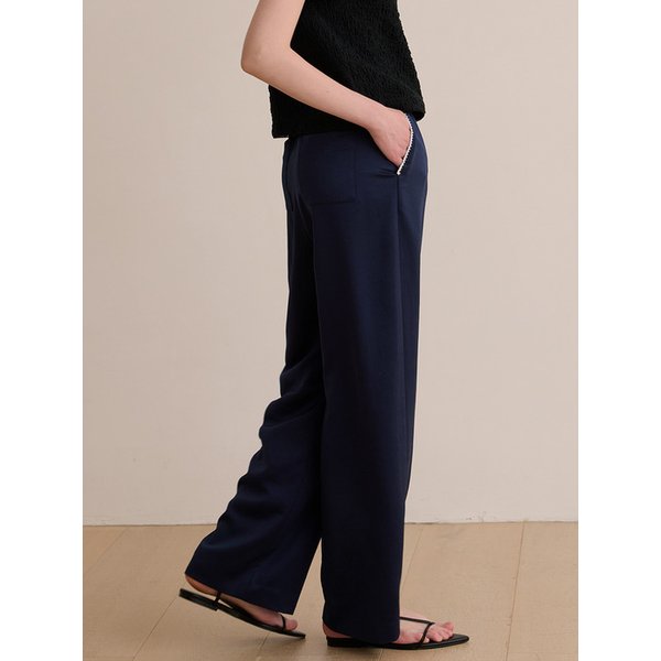 Satin banding pants - Navy