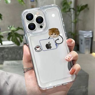 유니커블 아이폰 14 13 12 11 pro max 고양이 강아지 미니 포인트 투명 실리콘 케이스
