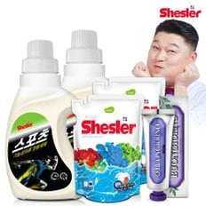 강호동의 쉬슬러 액상 세제 스포츠의류전용 650ml 2개+세제리필 500ml 2개+잇몸케어 치약 100g 1개.