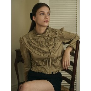 Signature Frill Ribbon Blouse - Khaki Beige