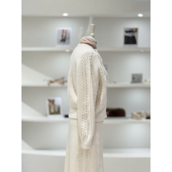 [여주점] 여성 리본 펄 진주 장식 케이블 가디건 (L254KSL039)