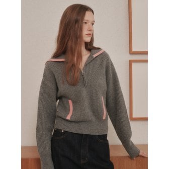 아바몰리 TWO-TONE TRIMMING PULLOVER (GR+PK)