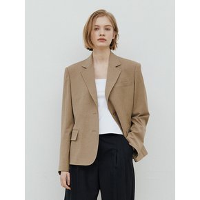 Semi Overfit Wool Stretch Tailored Jacket_Beige