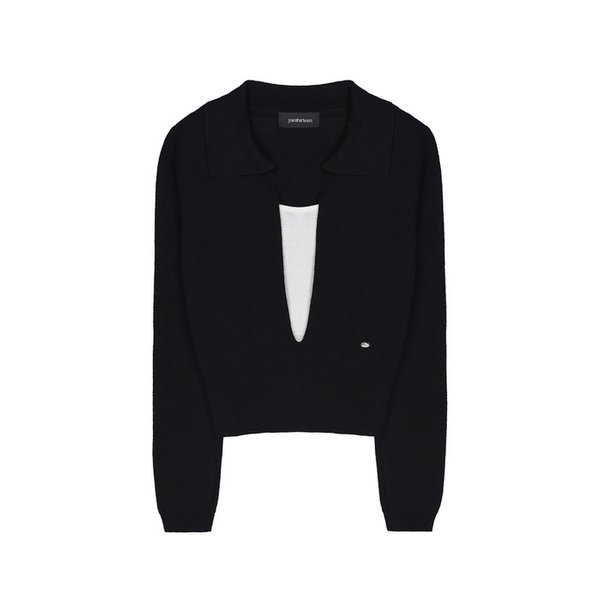 NATURAL LAYERED DEEP V KNIT_BLACK