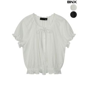 퍼프 프릴 리본 블라우스_P426635364