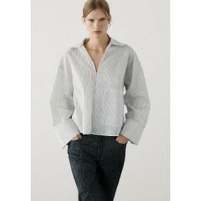 5065042 Massimo Dutti STRIPED CROPPED - Button-down blouse stone