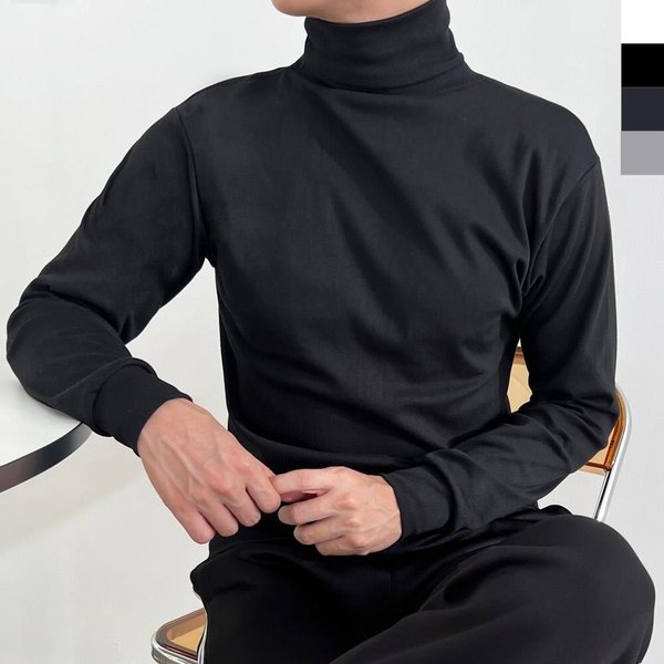 [옷자락] 남자 보들보들 베이직 코튼 폴리 목폴라 긴팔 티셔츠