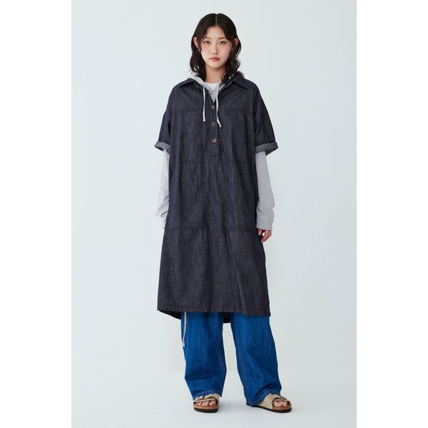 더블니 디테일 반팔 데님 원피스 9105241109055