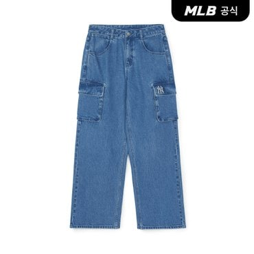 MLB [코리아공식] 여성 베이직 스몰로고 카고 와이드 데님팬츠 NY (Indigo)