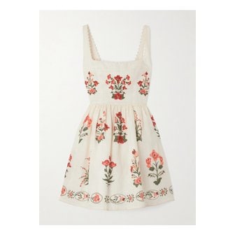 아구아벤디타 바바라 프린트 장식 리넨 미니 드레스 크림 46376663162893888