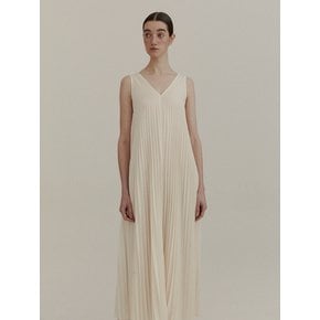 V-NECK PLEATED DRESS (IVORY)