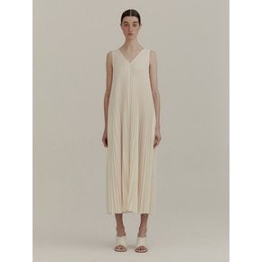 V-NECK PLEATED DRESS (IVORY)