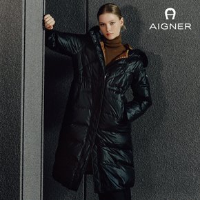 후드 트리밍 롱다운 점퍼