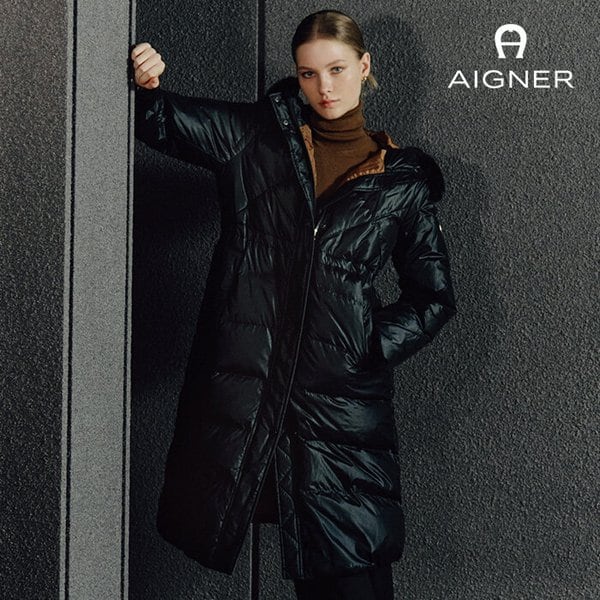 후드 트리밍 롱다운 점퍼