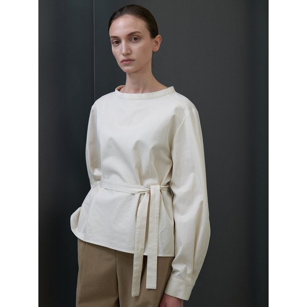 Balloon sleeves belt blouse_IVORY