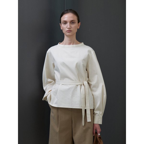 Balloon sleeves belt blouse_IVORY