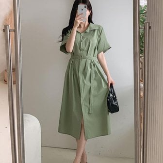  [옷자락] 여자 여름하객룩 벨트 반버튼 카라넥 가오리 롱원피스