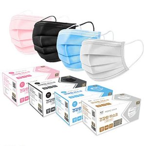  건강한마스크 일회용 50매입 2박스 대형 (블랙/화이트/핑크,블루) 주름마스크 여름마스크