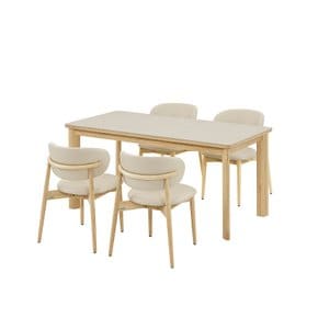 포멜로 세라믹식탁 4인세트 160cm 내추럴_가죽체어4EA (옵션 택1)
