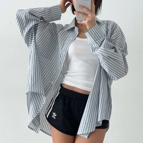 여자 스트라이프 오버핏셔츠 포켓 여름옷 긴팔 셔츠