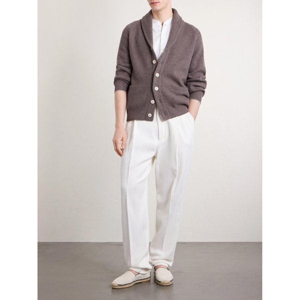 브루넬로쿠치넬리 스트레이트 레그 플리츠 헤링본 코튼 리넨 블렌드 팬츠 46376663163018838