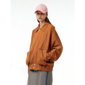 Embroidered pocketed faux suede bomber jacket (Brown)