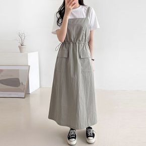 카고 스트링 멜빵 롱 원피스 루즈핏 봄여름 민소매 아노락 레이어드룩 캠핑룩_P421131028