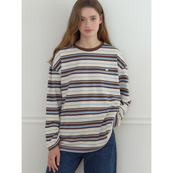 Over-fit Logo Stripe Sleeve T-shirt - Blue