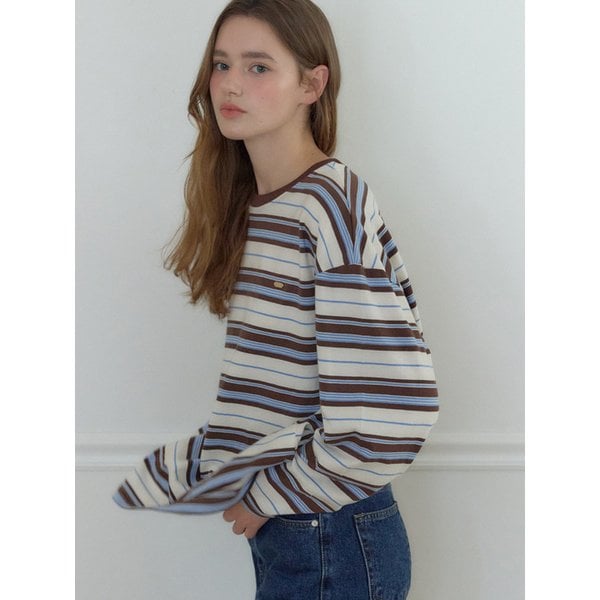 Over-fit Logo Stripe Sleeve T-shirt - Blue